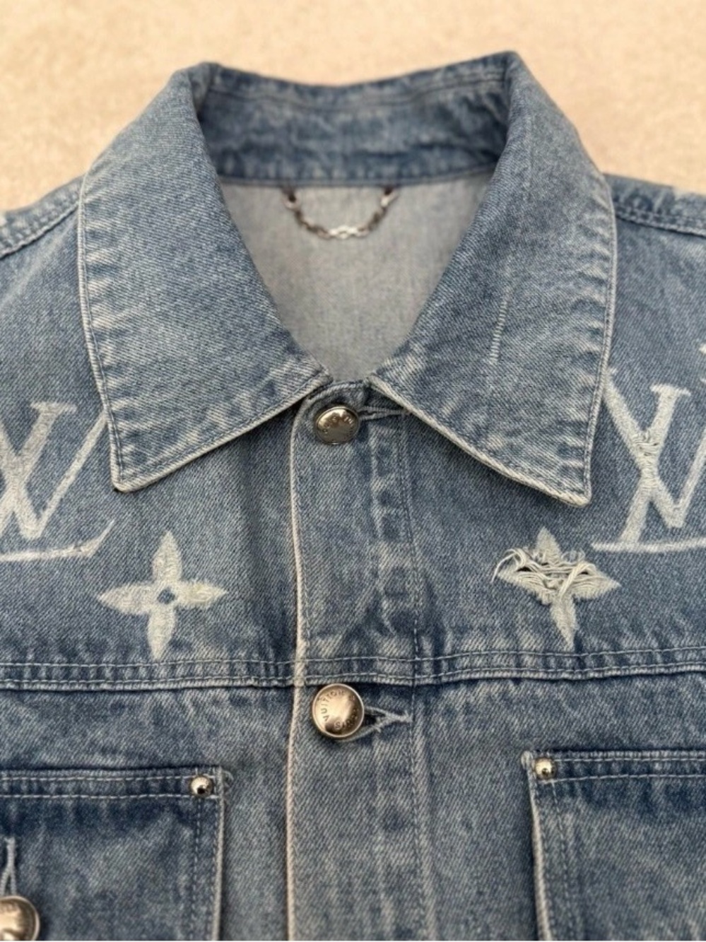 Louis Vuitton Light Blue Denim Jean Jacket with Monogram